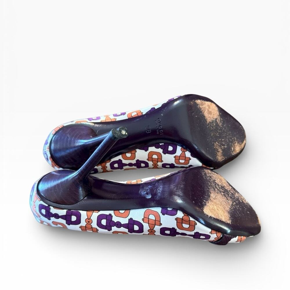 Gucci Crystal Embellished Horsebit Satin Open Toe Pumps Karung Print Size 9 - Picture 14 of 15